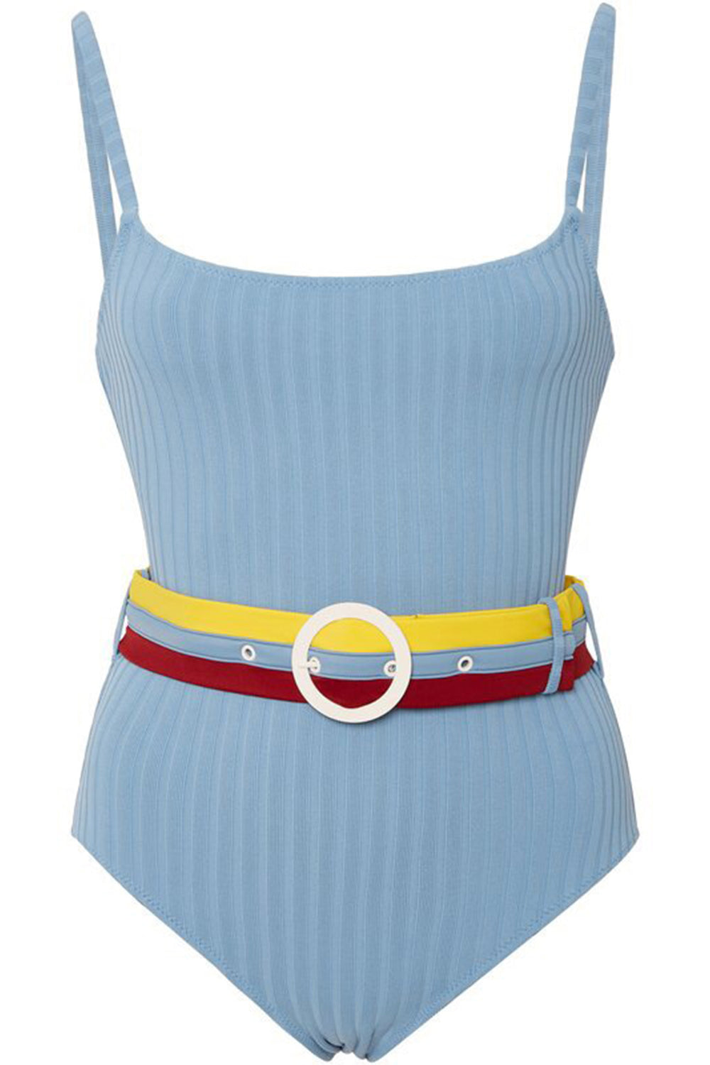SPORT RIBBED HIGH LEG ONE PIECE SWIMSUIT WITH STRIPED BELT