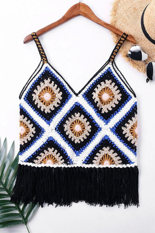 V-neck Crochet Fringe Cover Up Top