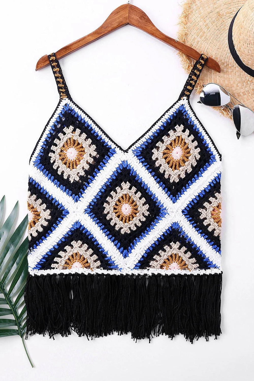 V-neck Crochet Fringe Cover Up Top