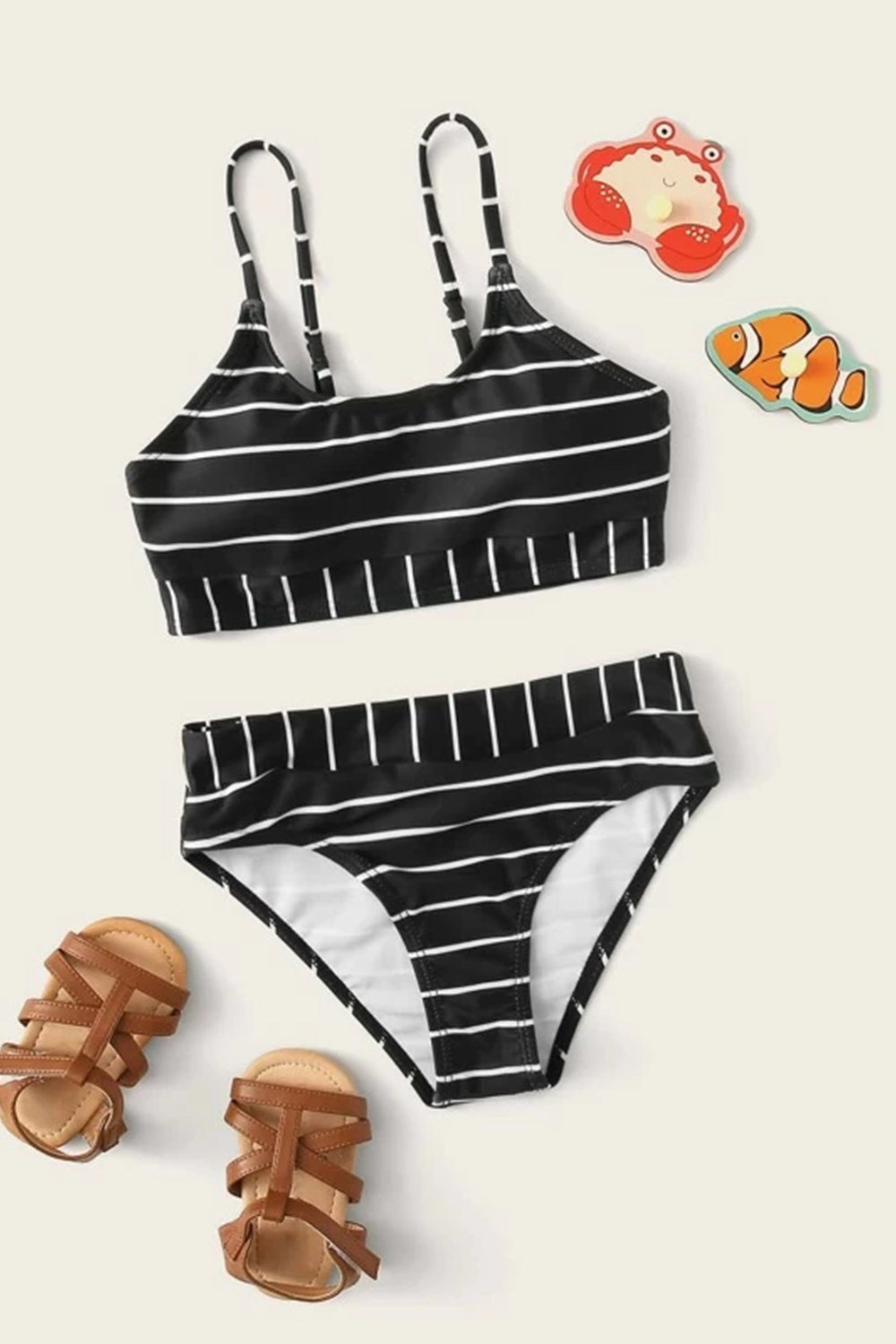 Girls Contrast Striped Bikini Set