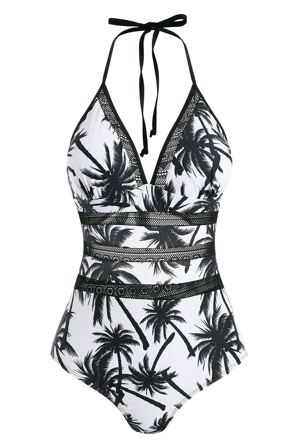 Knot Crochet Panel Coconut Tree One-piece Cutout Swimsuit