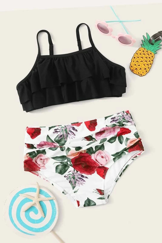 Girls Floral Tiered Layer Bikini Set