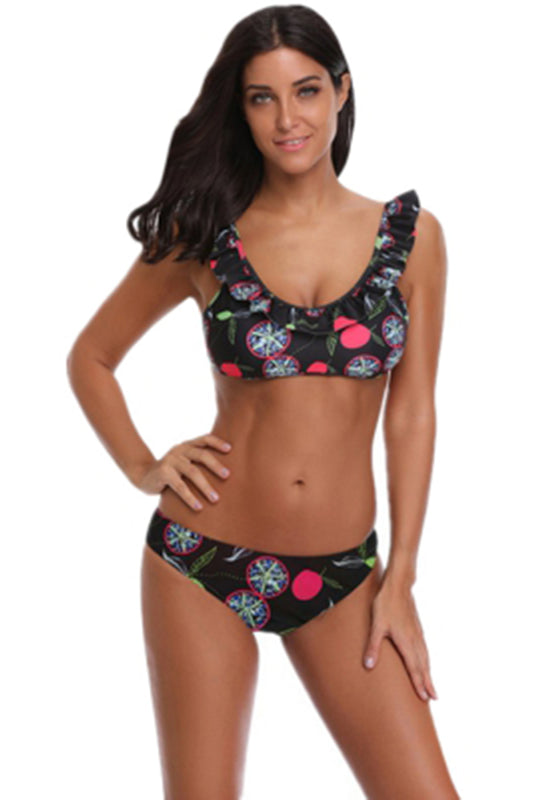 Backless Ruffle Print Low Waist Bikini Set Women Swimsuit