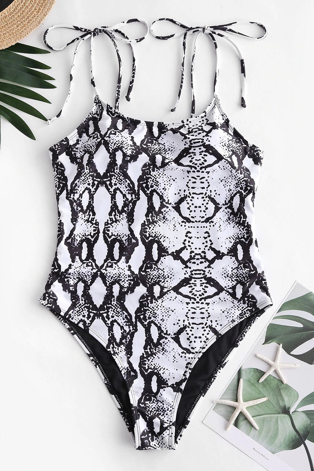 Snakeskin Tie Shoulder One-piece Swimsuit