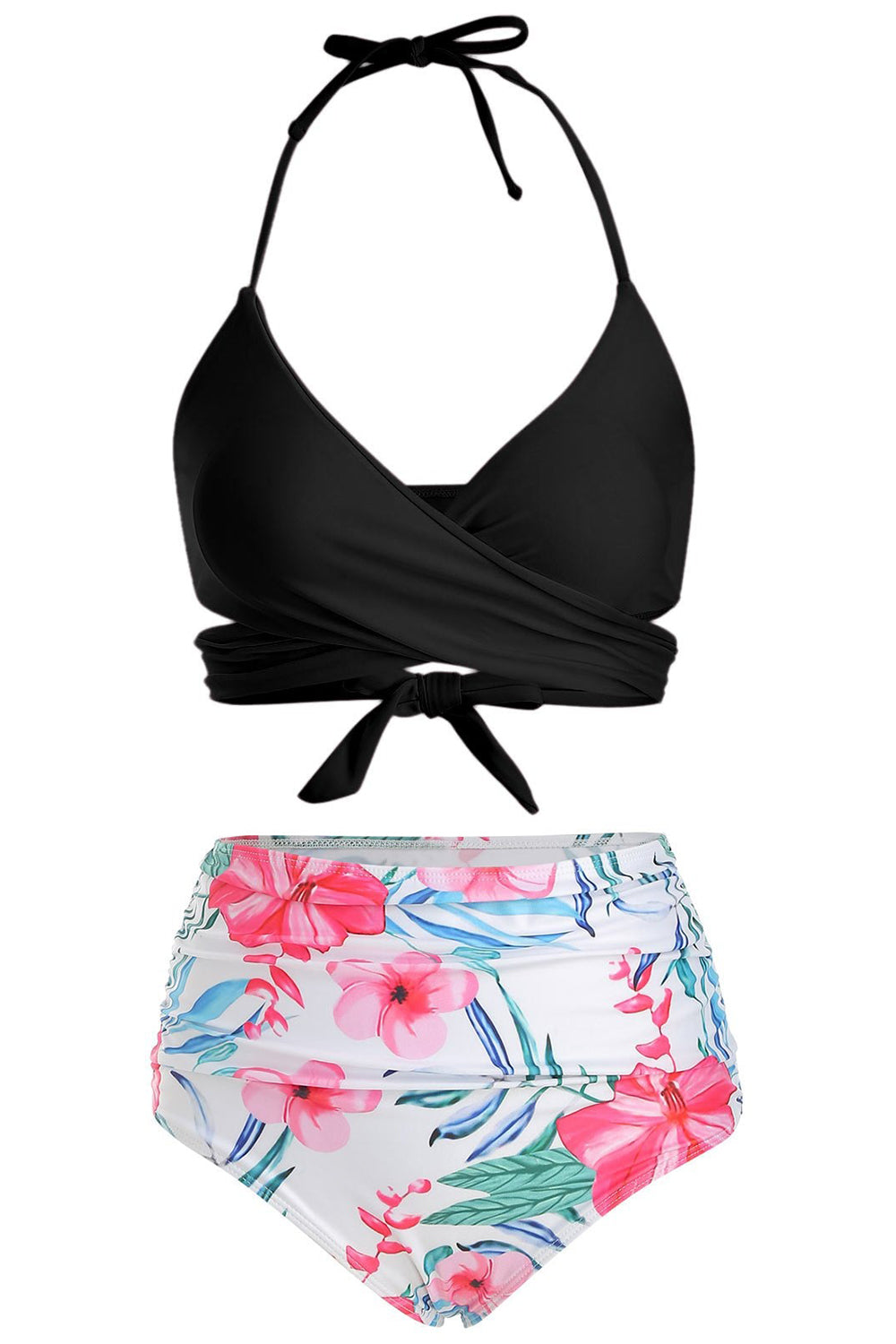 Floral Print Halter Wrap Bikini Swimsuit