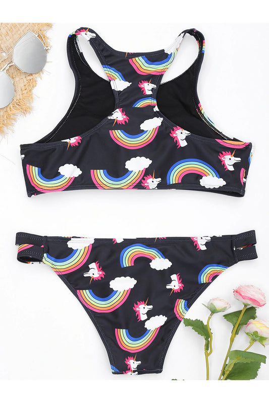 Unicorn Rainbow Cropped Bikini Set