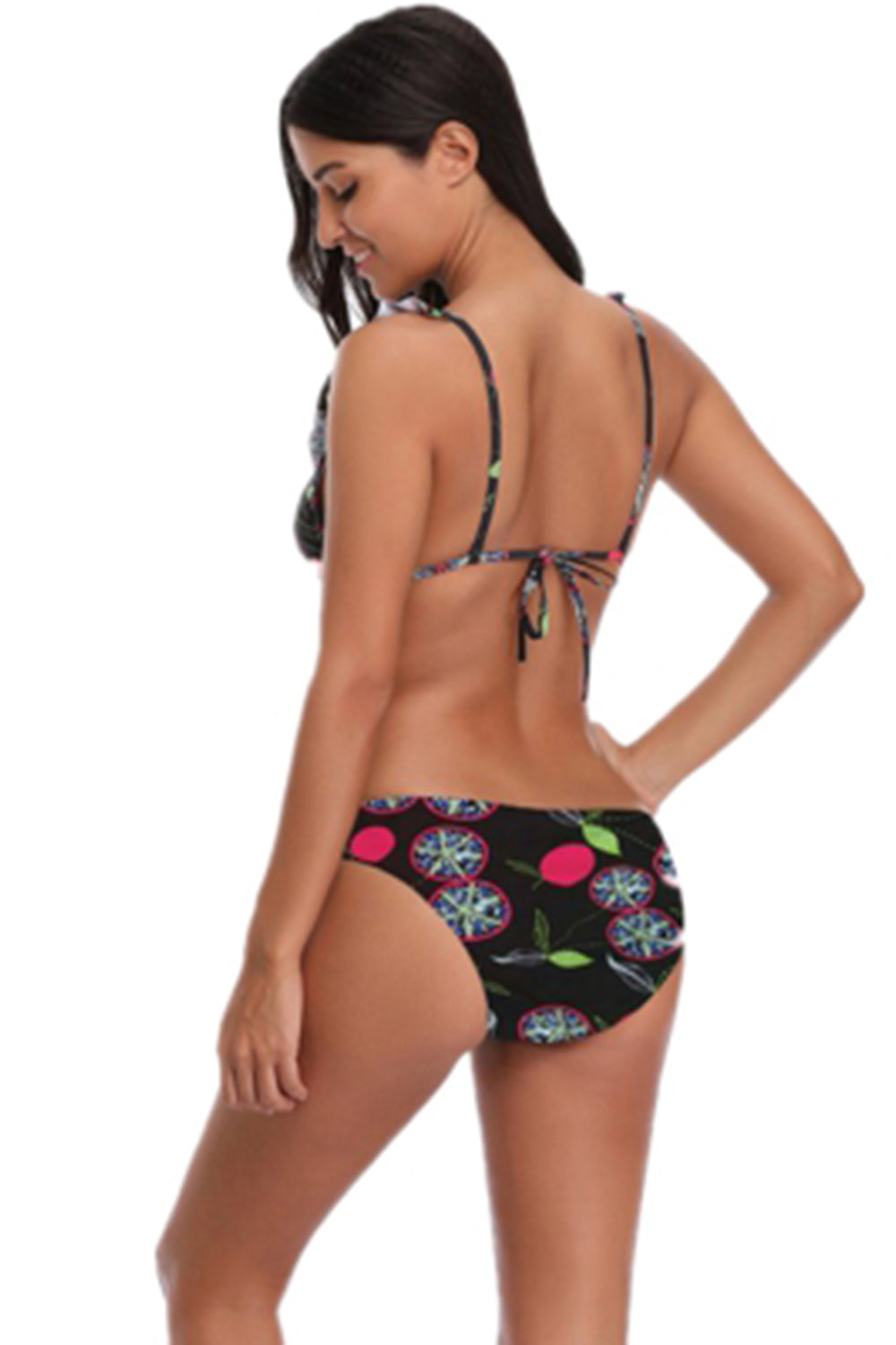 Backless Ruffle Print Low Waist Bikini Set Women Swimsuit