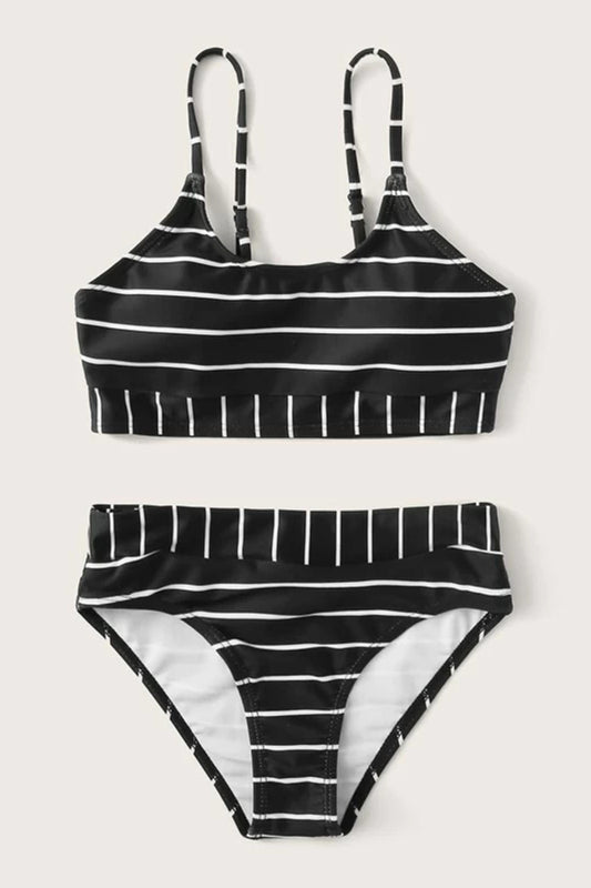 Girls Contrast Striped Bikini Set