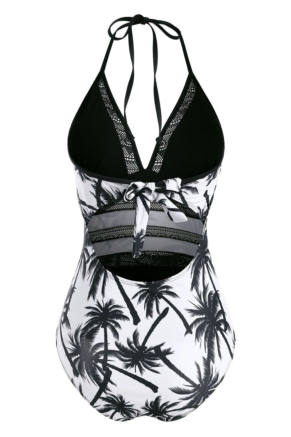 Knot Crochet Panel Coconut Tree One-piece Cutout Swimsuit