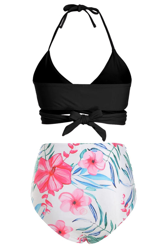 Floral Print Halter Wrap Bikini Swimsuit