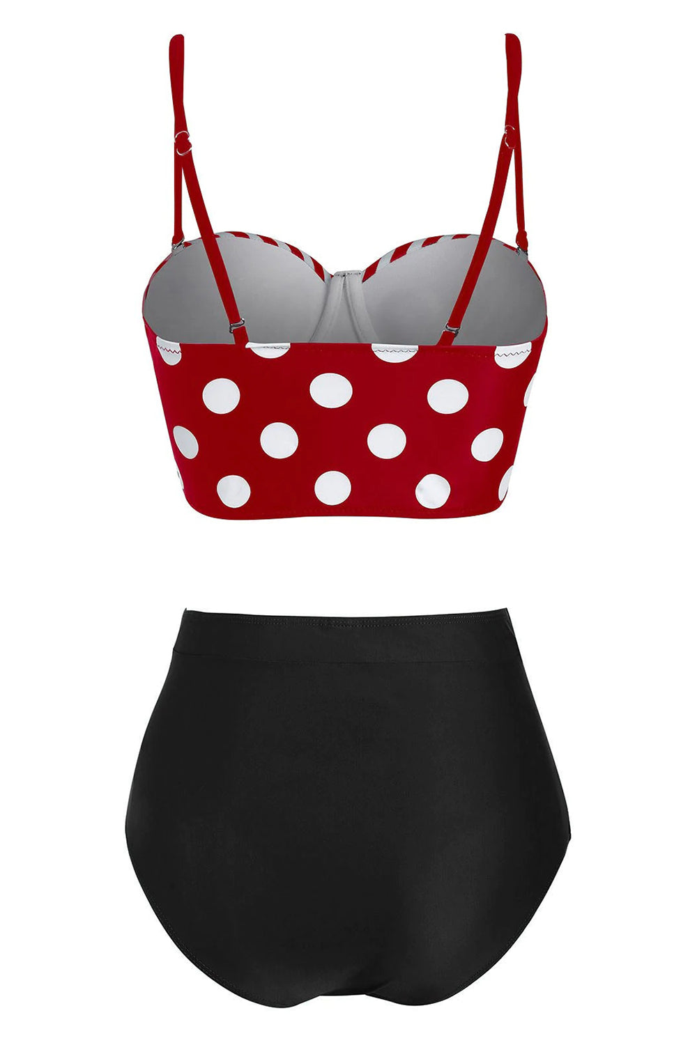 Polka Dot Striped Button Embellished Moulded Tankini Swimwear