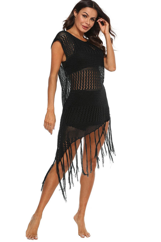 Asymmetric Fringe Crochet Cover Up Dress