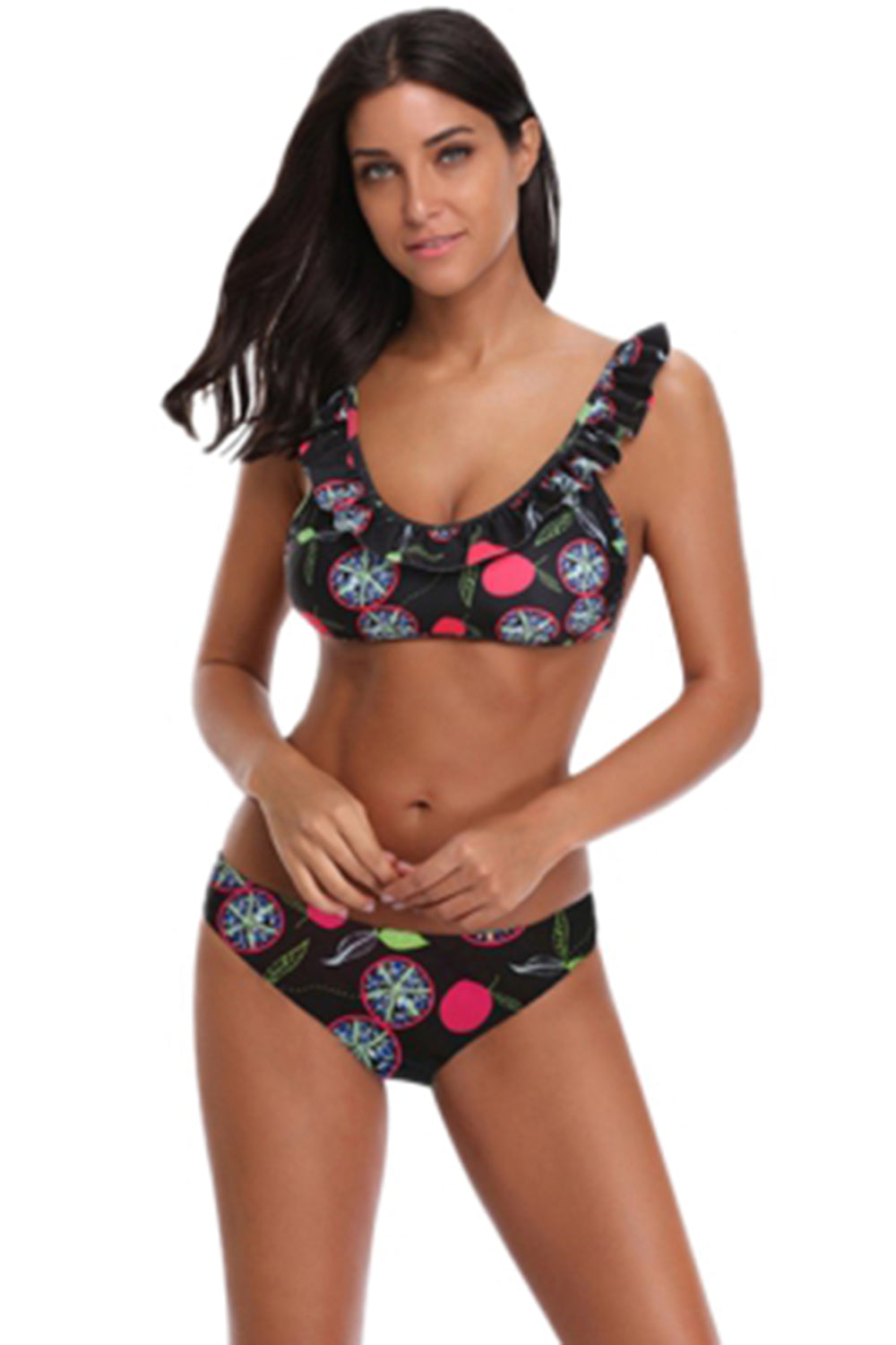 Backless Ruffle Print Low Waist Bikini Set Women Swimsuit