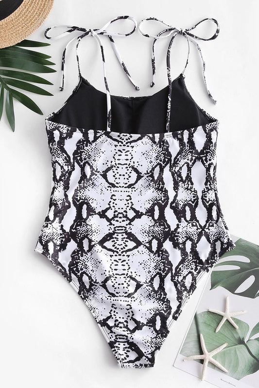 Snakeskin Tie Shoulder One-piece Swimsuit