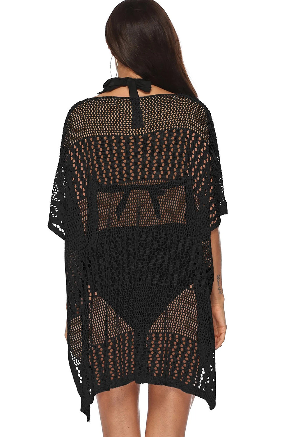 Batwing Sleeve Crochet Beach Cover Up Dress