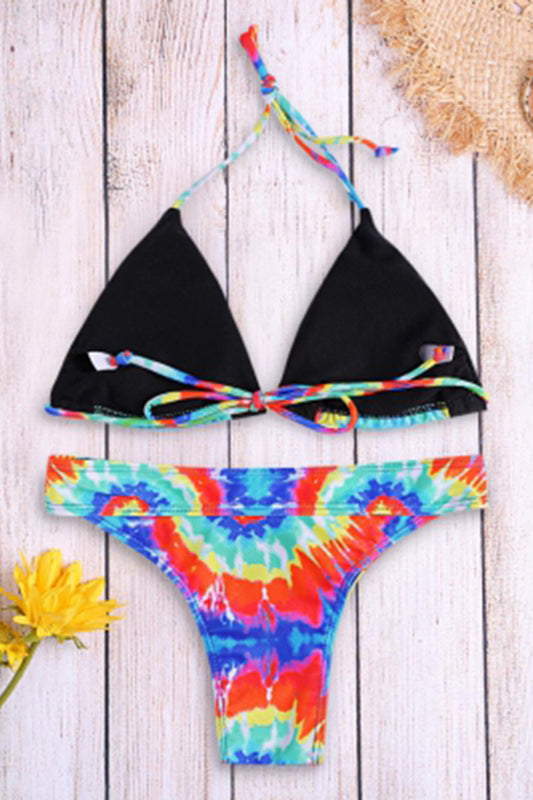 Women Sexy Colorful Print Strap Two-piece Swimwear Bikini Set
