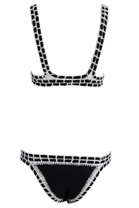 Chic Spaghetti Strap Color Block Low Waist Spliced Two Piece Swimwear