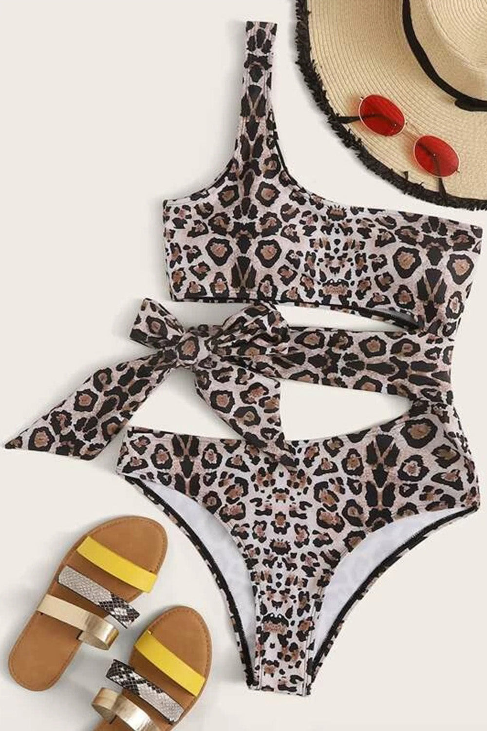 Leopard Tie Front One Piece Swimsuit