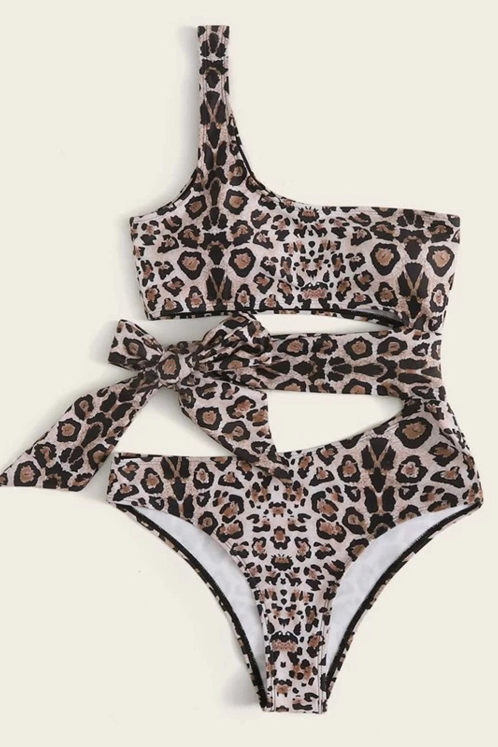 Leopard Tie Front One Piece Swimsuit