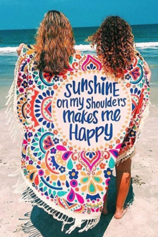Tassel Giant Beach Blanket Picnic Camping Mat Round Sandbeach Towel Printed Cloth Pad Shawl Mattress