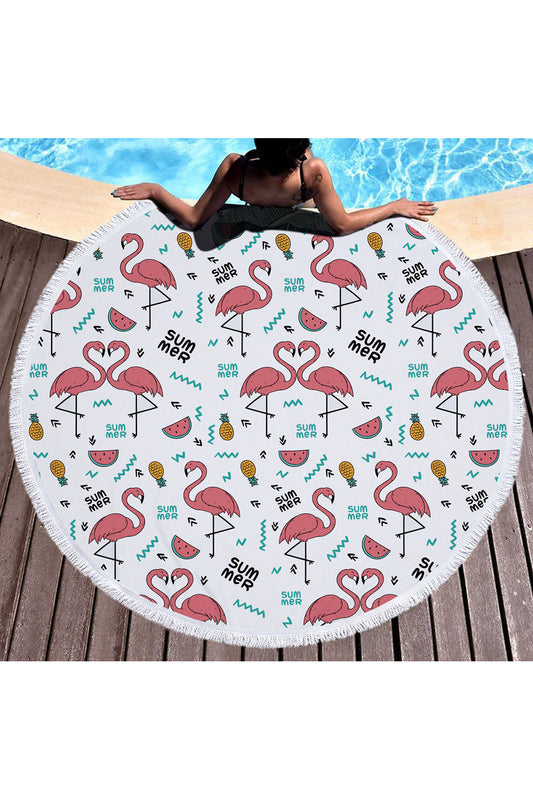Hot Tropical Flamingo Round Beach Cover Up Beach Mat Towel Shawl Yoga Mat Summer Sarong Cloak Camping Mat