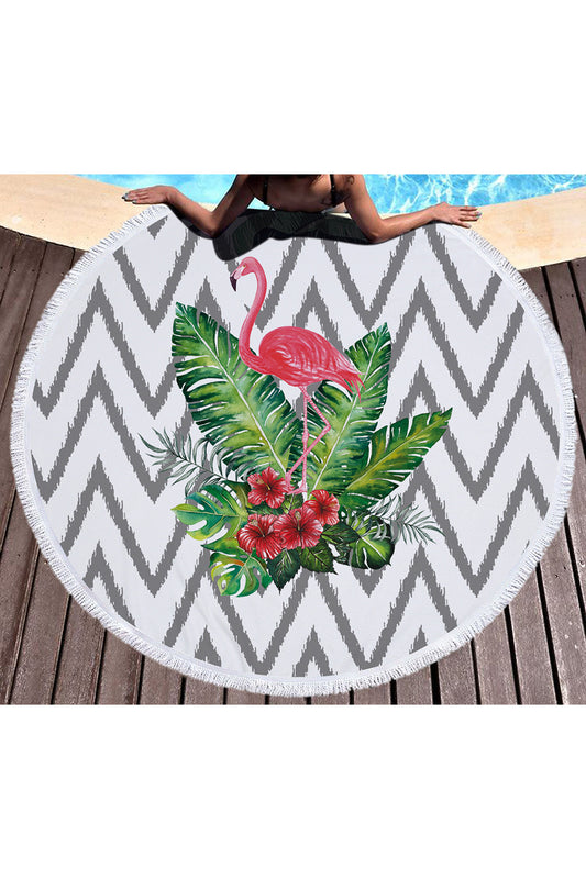 Hot Tropical Flamingo Round Beach Cover Up Beach Mat Towel Shawl Yoga Mat Summer Sarong Cloak Camping Mat