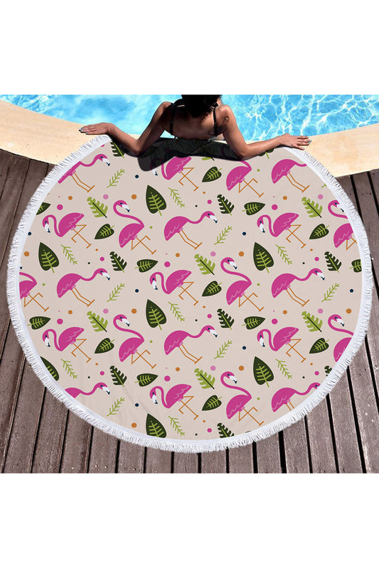 Hot Tropical Flamingo Round Beach Cover Up Beach Mat Towel Shawl Yoga Mat Summer Sarong Cloak Camping Mat