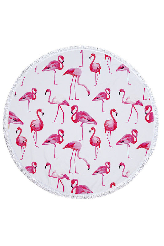 Hot Tropical Flamingo Round Beach Cover Up Beach Mat Towel Shawl Yoga Mat Summer Sarong Cloak Camping Mat