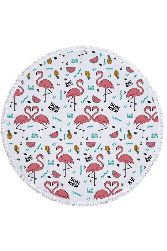 Hot Tropical Flamingo Round Beach Cover Up Beach Mat Towel Shawl Yoga Mat Summer Sarong Cloak Camping Mat