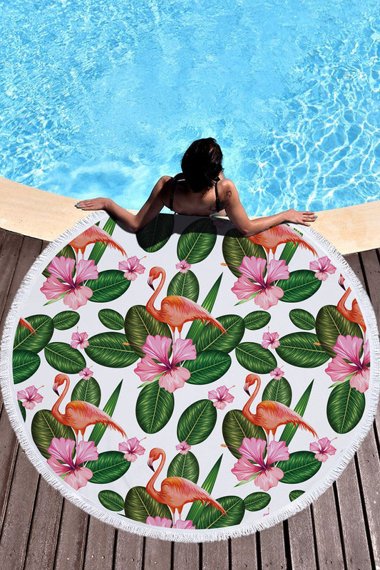 Hot Tropical Flamingo Round Beach Cover Up Beach Mat Towel Shawl Yoga Mat Summer Sarong Cloak Camping Mat