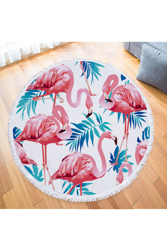 Hot Tropical Flamingo Round Beach Cover Up Beach Mat Towel Shawl Yoga Mat Summer Sarong Cloak Camping Mat