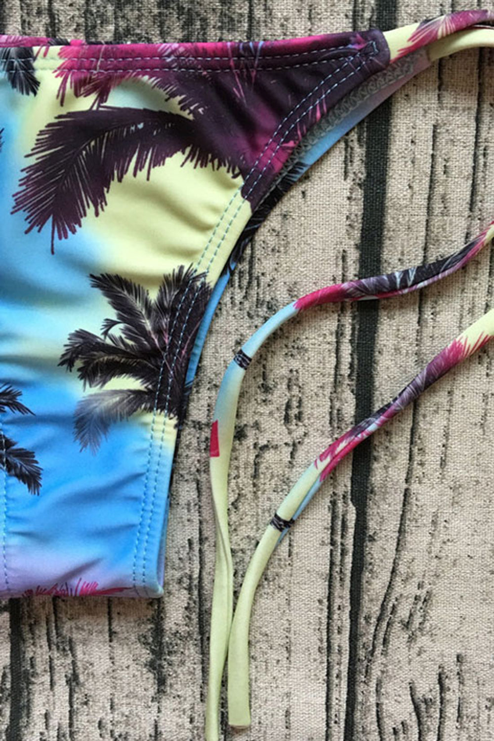 PALM TREE TIE STRING THONG SLIDE TRIANGLE BIKINI SWIMSUIT