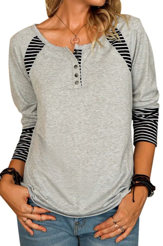 Women's Long Sleeve Printed Striped Casual T-Shirt Top