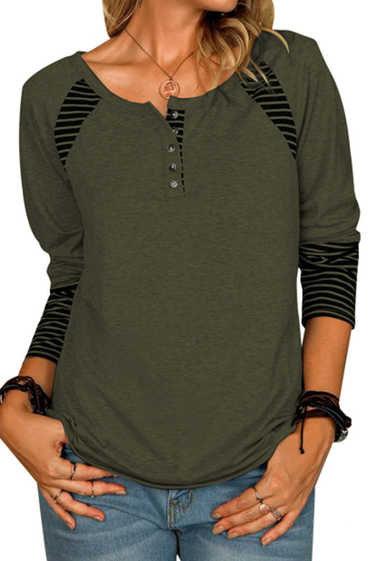 Women's Long Sleeve Printed Striped Casual T-Shirt Top