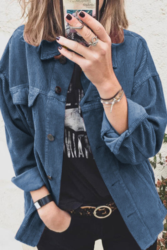 Women Corduroy Shirt Lapel Long Sleeve Casual Jacket