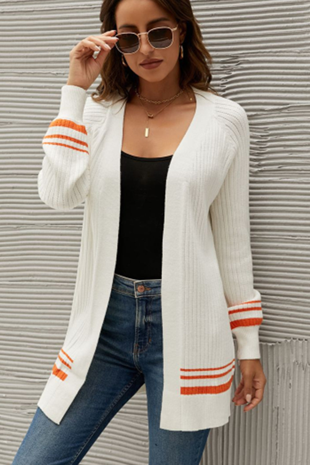 Women Casual striped knitted Cardigan Sweater Coat