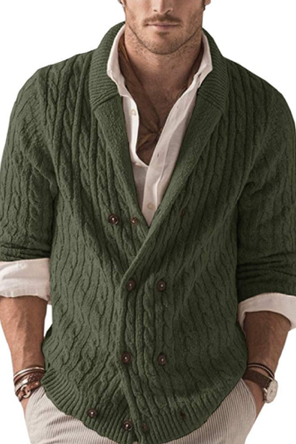 Iyasson Men's Knit V-neck Cardigan Sweater Coat