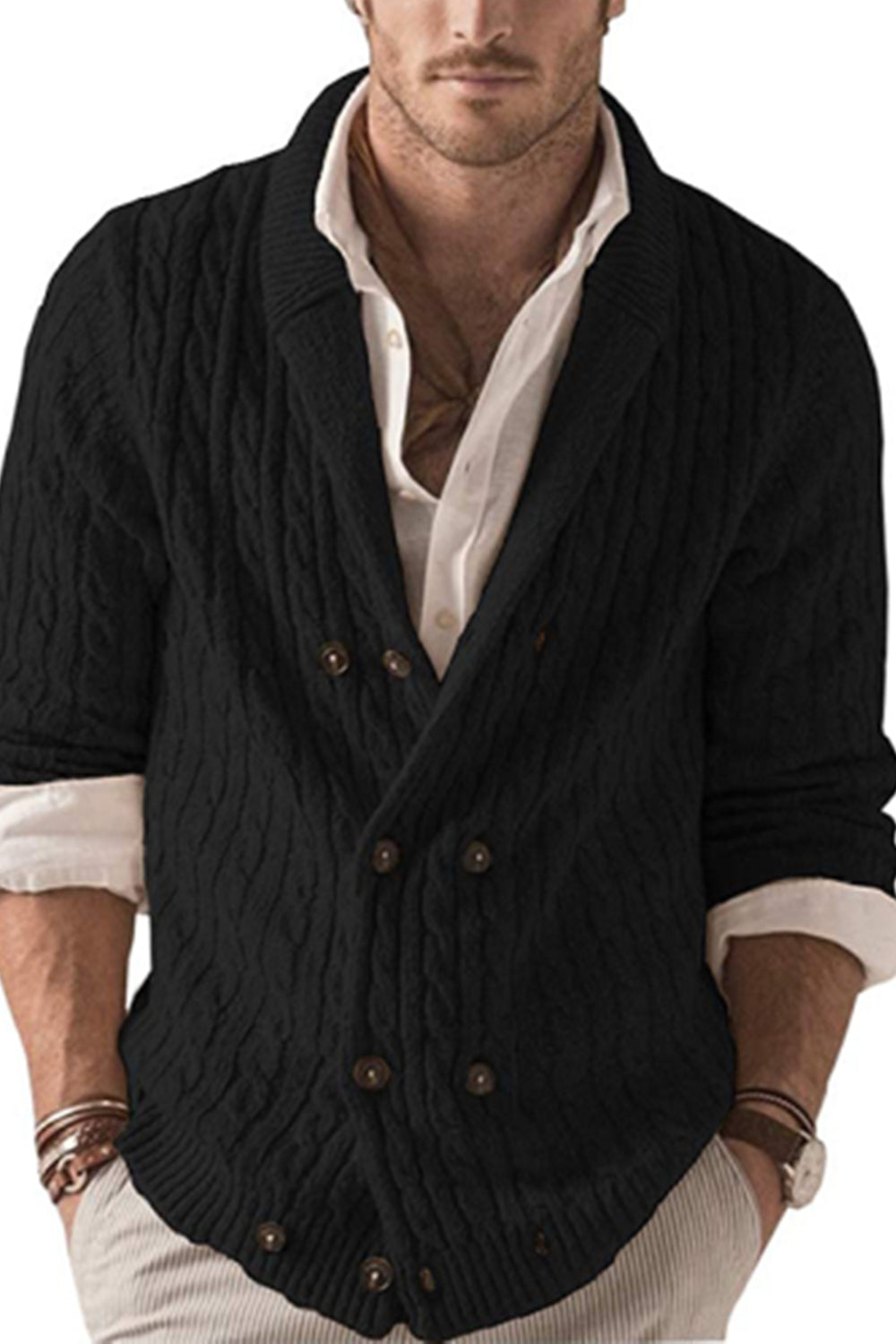 Iyasson Men's Knit V-neck Cardigan Sweater Coat