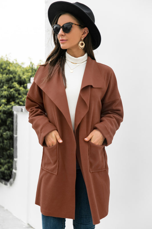 Women Lapel Open Front Jacket Coat