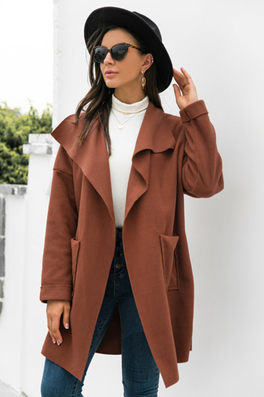 Women Lapel Open Front Jacket Coat