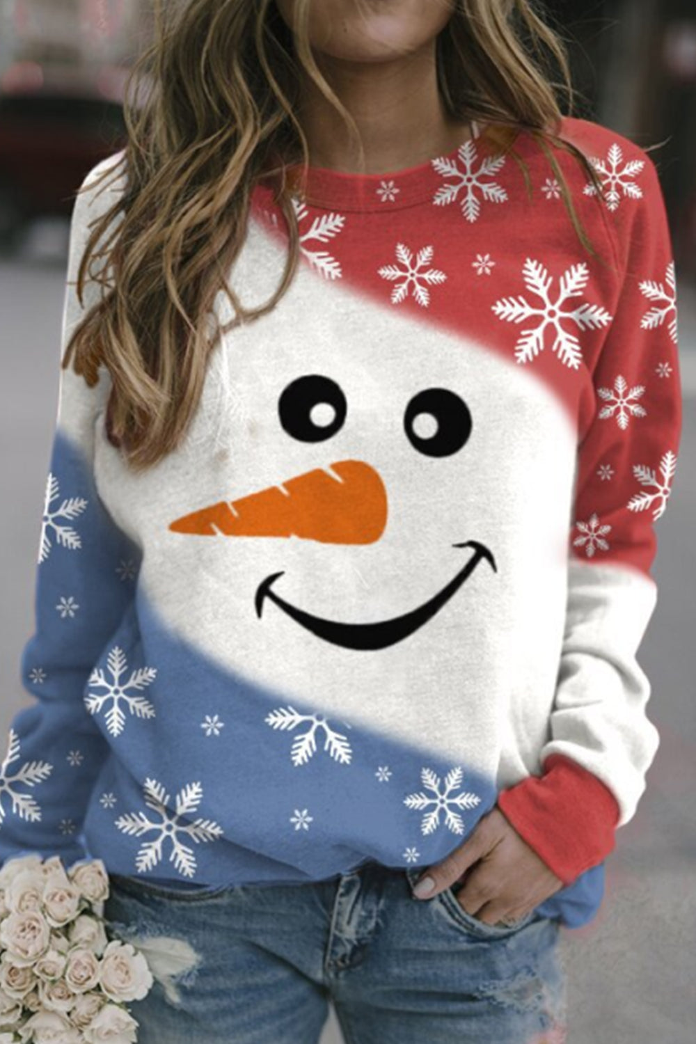 Christmas Cute Snowman Print Casual Sweatshirt