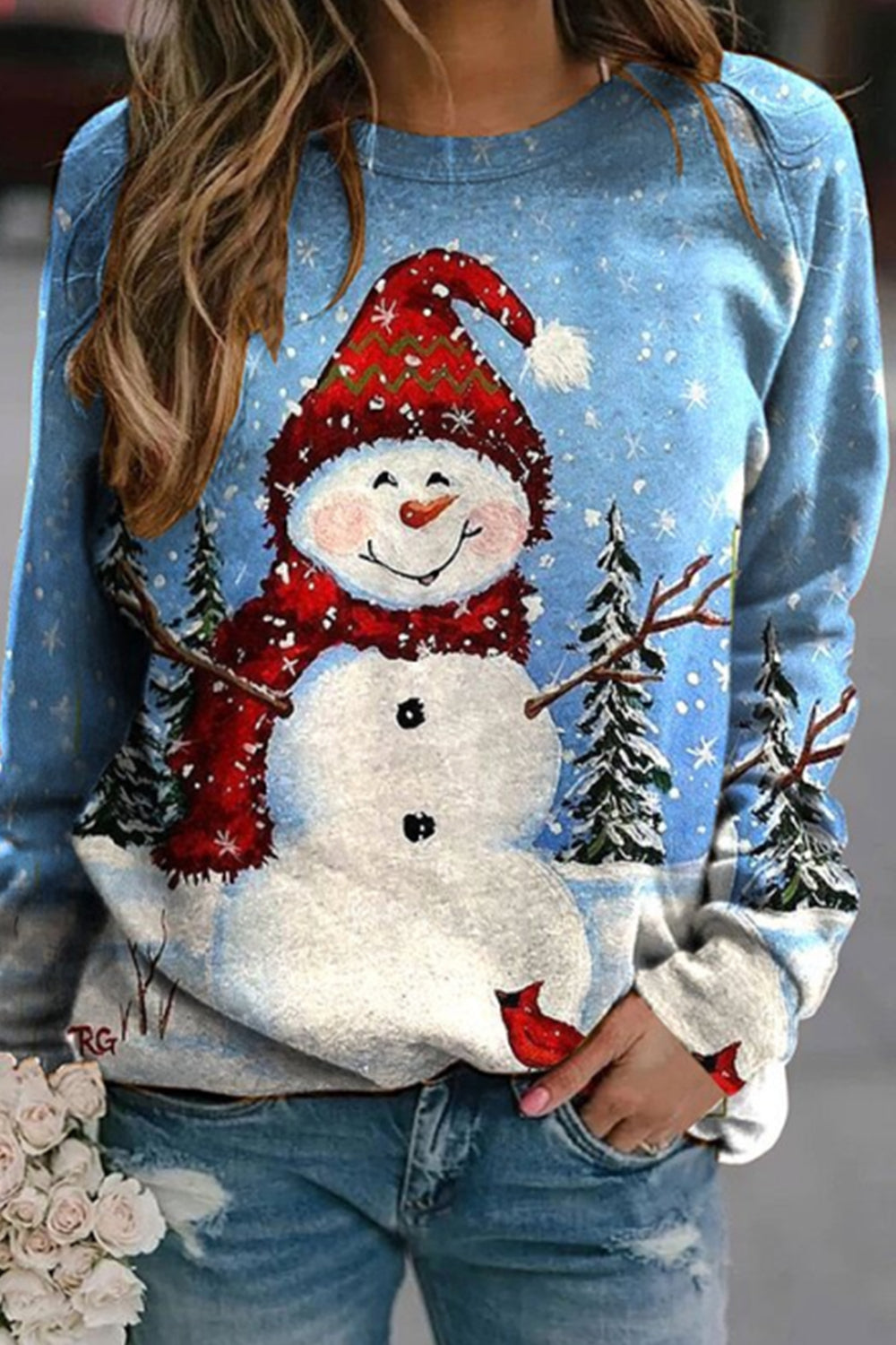 Christmas Cute Snowman Print Casual Sweatshirt