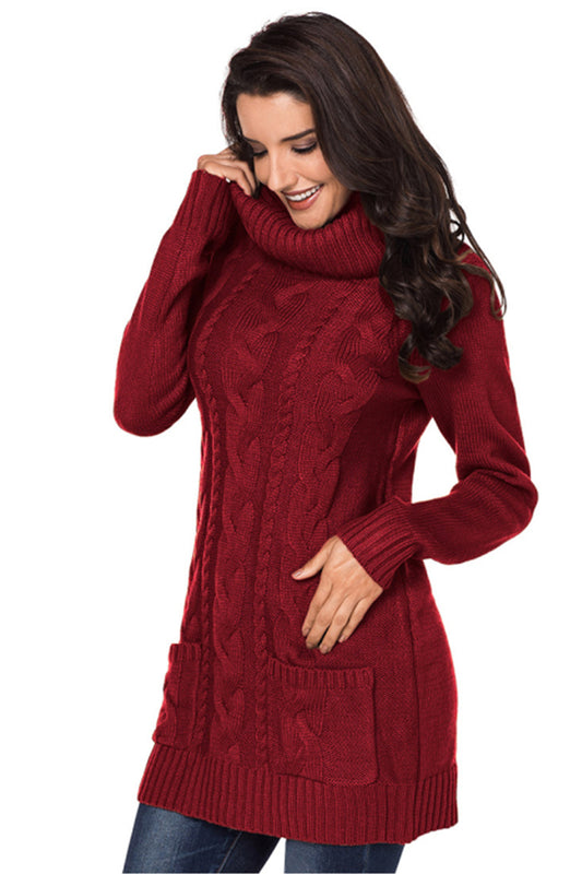 Women Turtleneck Long Sleeve Knit Pullover Sweaters Dress