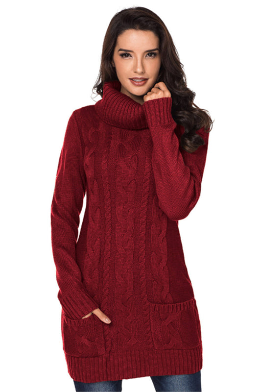 Women Turtleneck Long Sleeve Knit Pullover Sweaters Dress