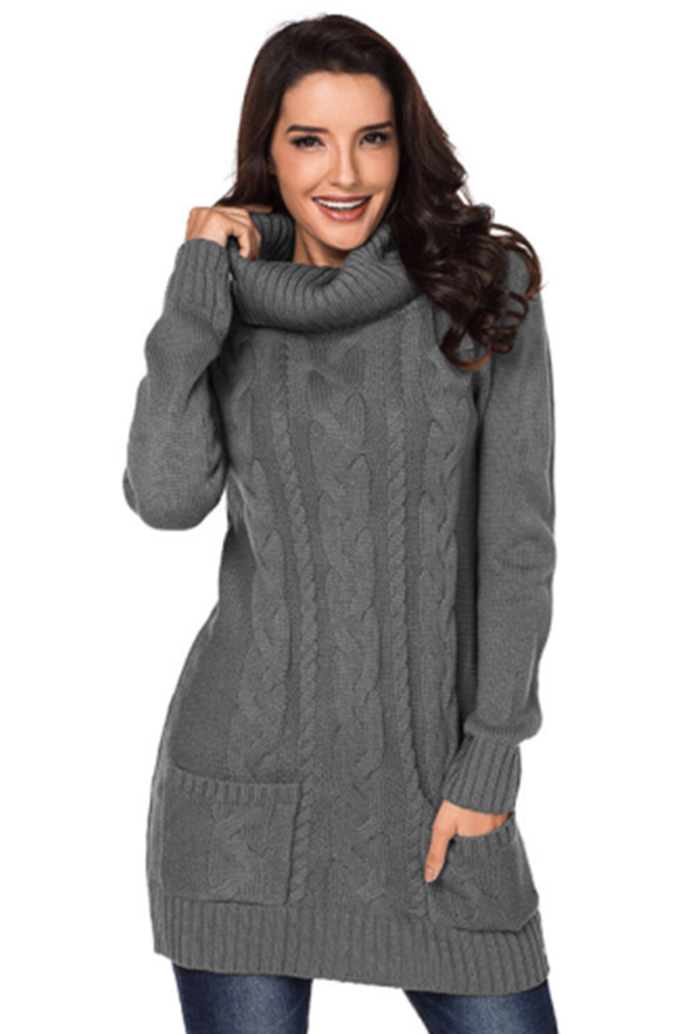 Women Turtleneck Long Sleeve Knit Pullover Sweaters Dress