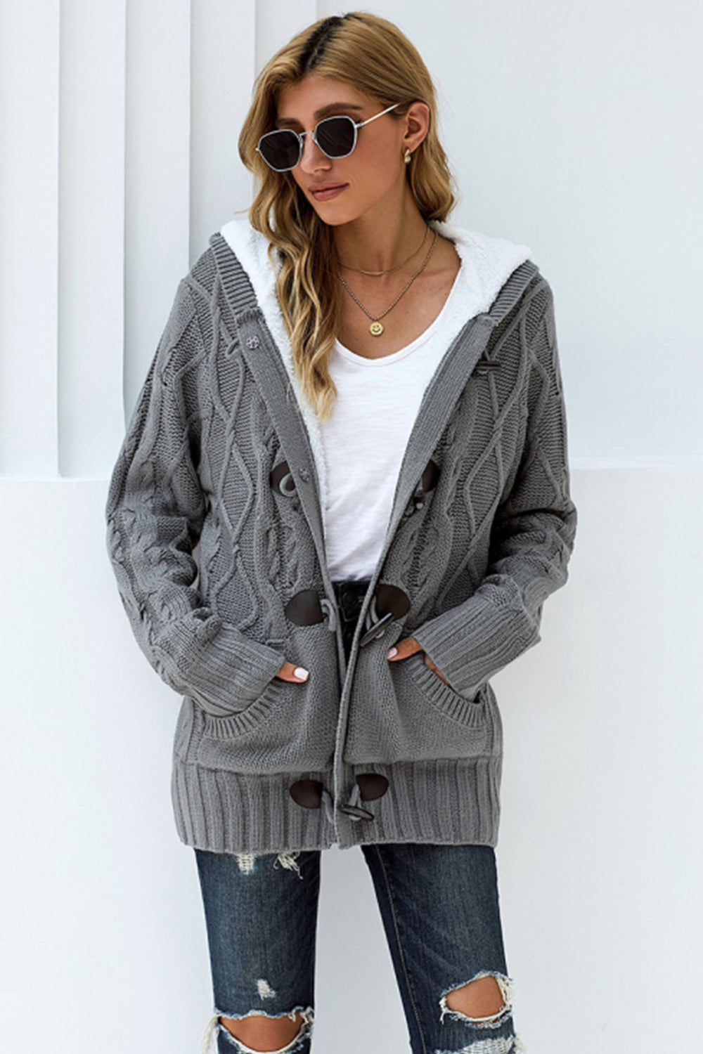 Womens Front Button Hooded Pocket Sweater Outwear Cardigan