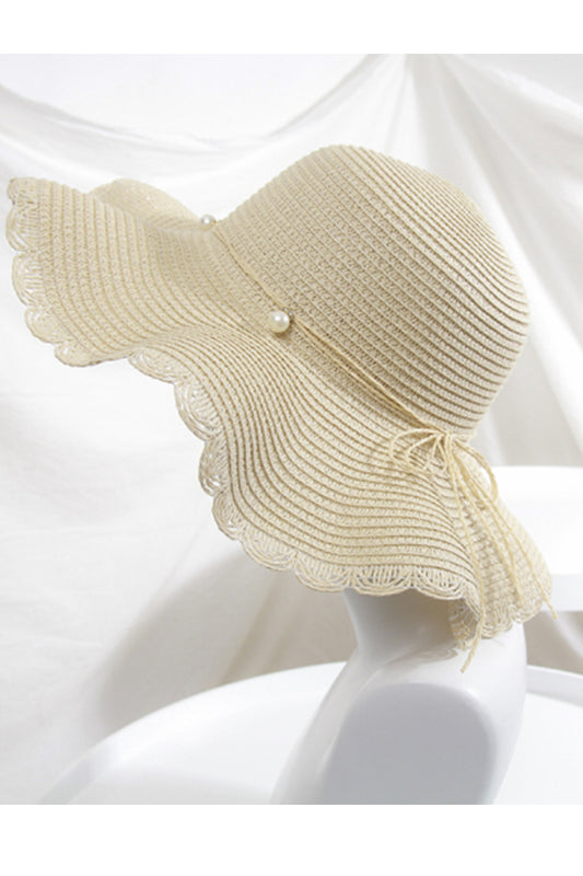 Summer Beach Cute Sun hat Wavy Pearl Bow