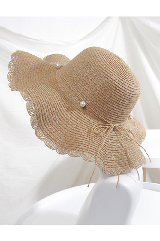 Summer Beach Cute Sun hat Wavy Pearl Bow