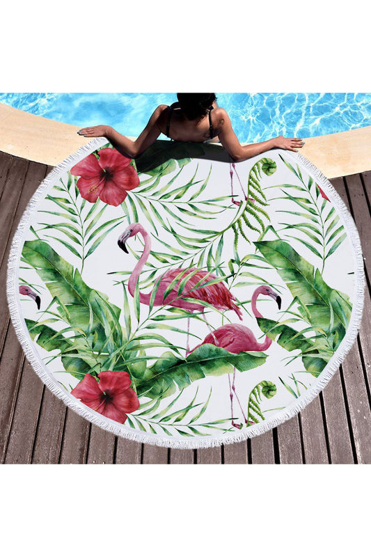 Hot Tropical Flamingo Round Beach Cover Up Beach Mat Towel Shawl Yoga Mat Summer Sarong Cloak Camping Mat