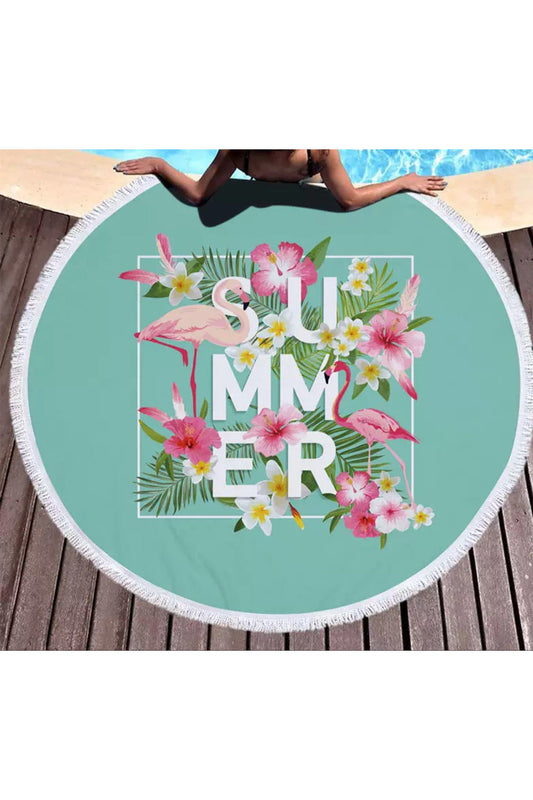 Hot Tropical Flamingo Round Beach Cover Up Beach Mat Towel Shawl Yoga Mat Summer Sarong Cloak Camping Mat